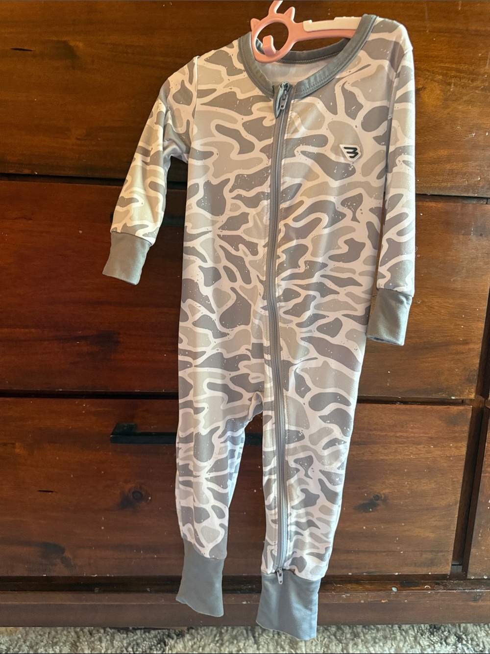 BURLEBO Neutral Gray Camo Zip One-Piece Footie